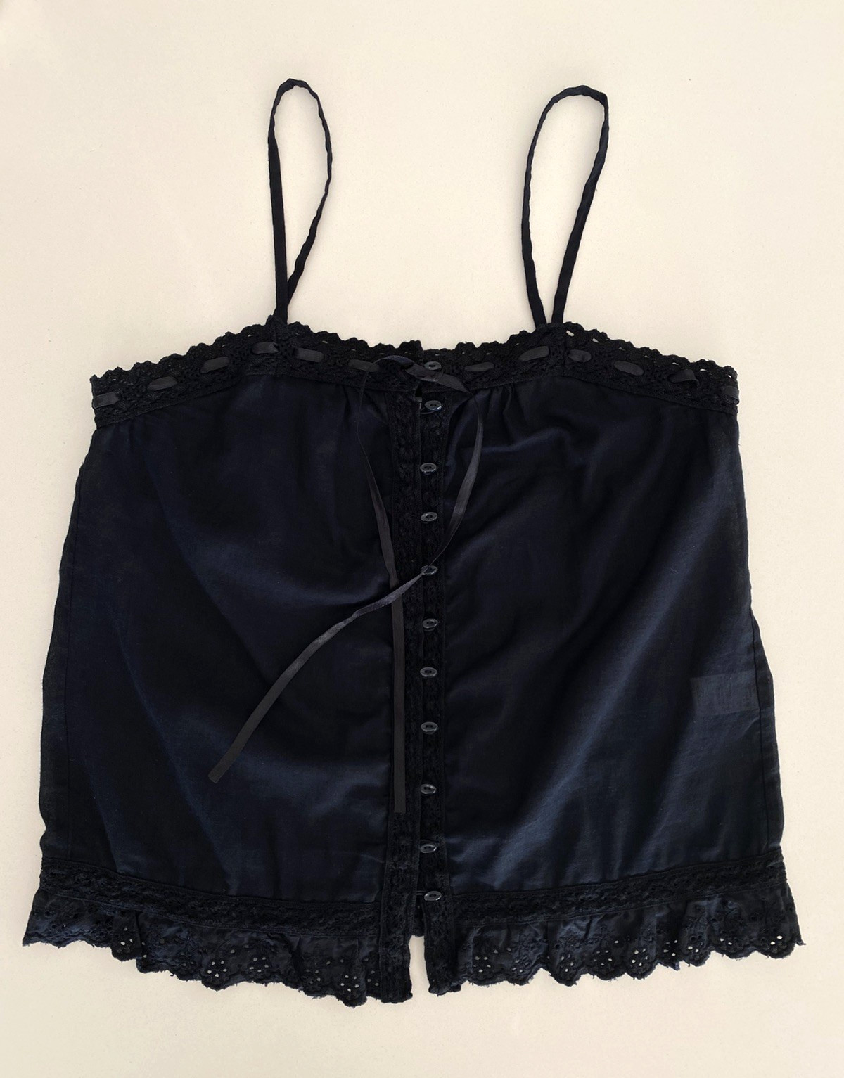Vintage 90s/Y2K atmosphere Black Cami cotton top Boho Cottagecore Size 10 EUR38