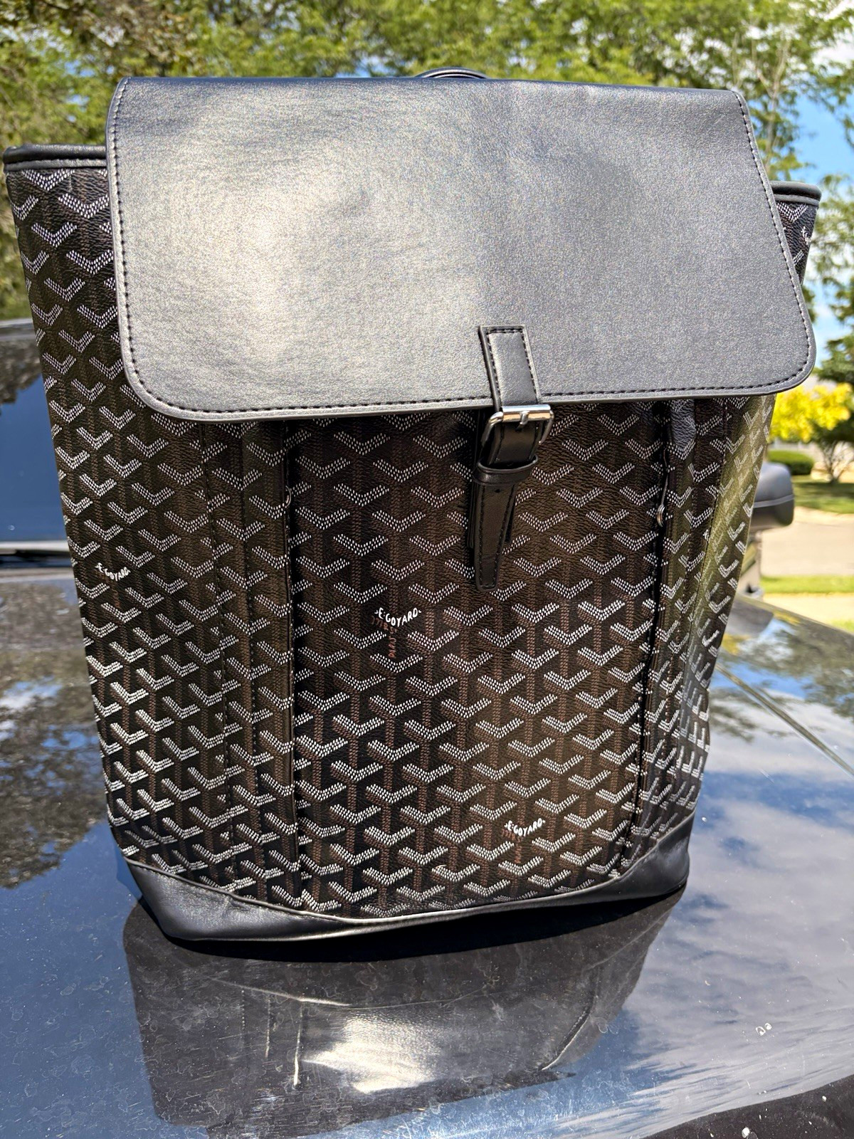 Goyard Goyardine Black Brown Gray Backpack Top Handle Buckle Large