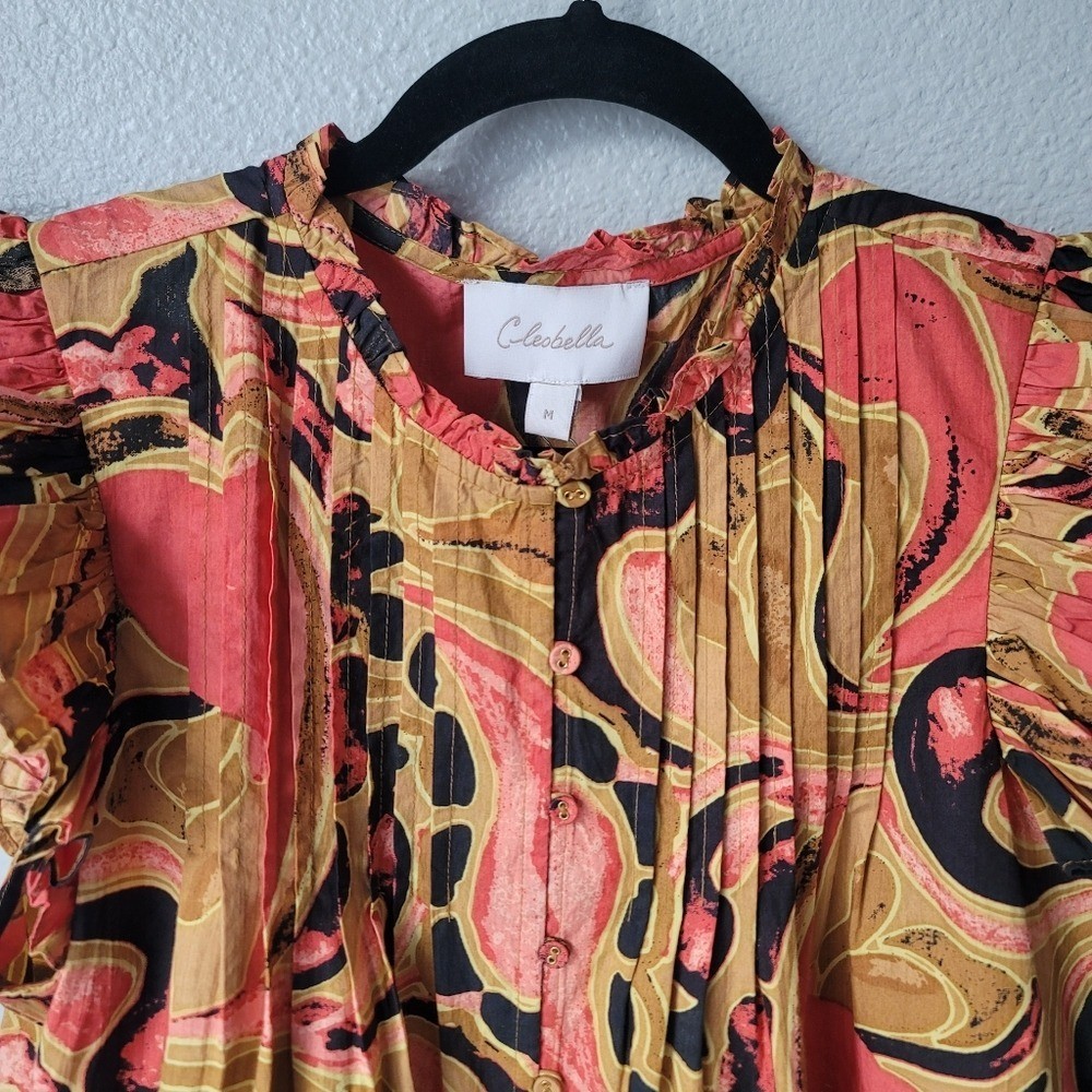 Cleobella NWT Maritza Ruffle Sleeve Blouse Size Medium In Osaria Print