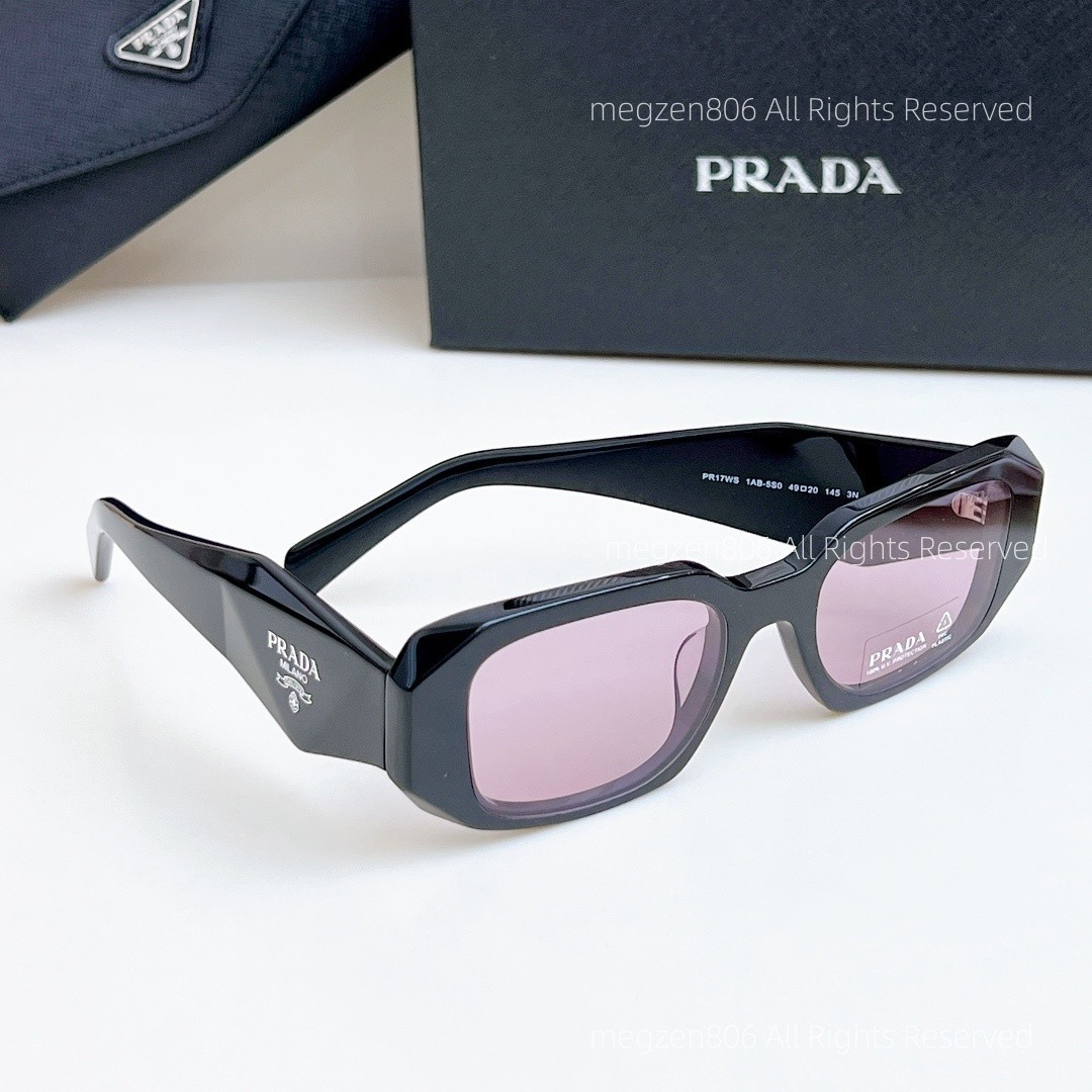 Prada PR17WS Women’s Sunglasses Black Frame Purple Lens 49mm Retro Square UV400