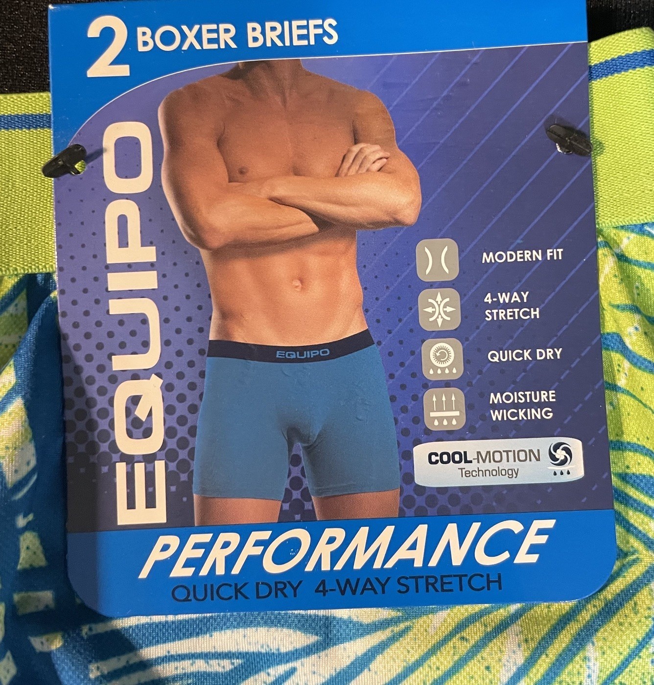 Men’s Equipo 2-pk. Boxer Briefs Size Large-LIME GREEN/BLUE-NWT