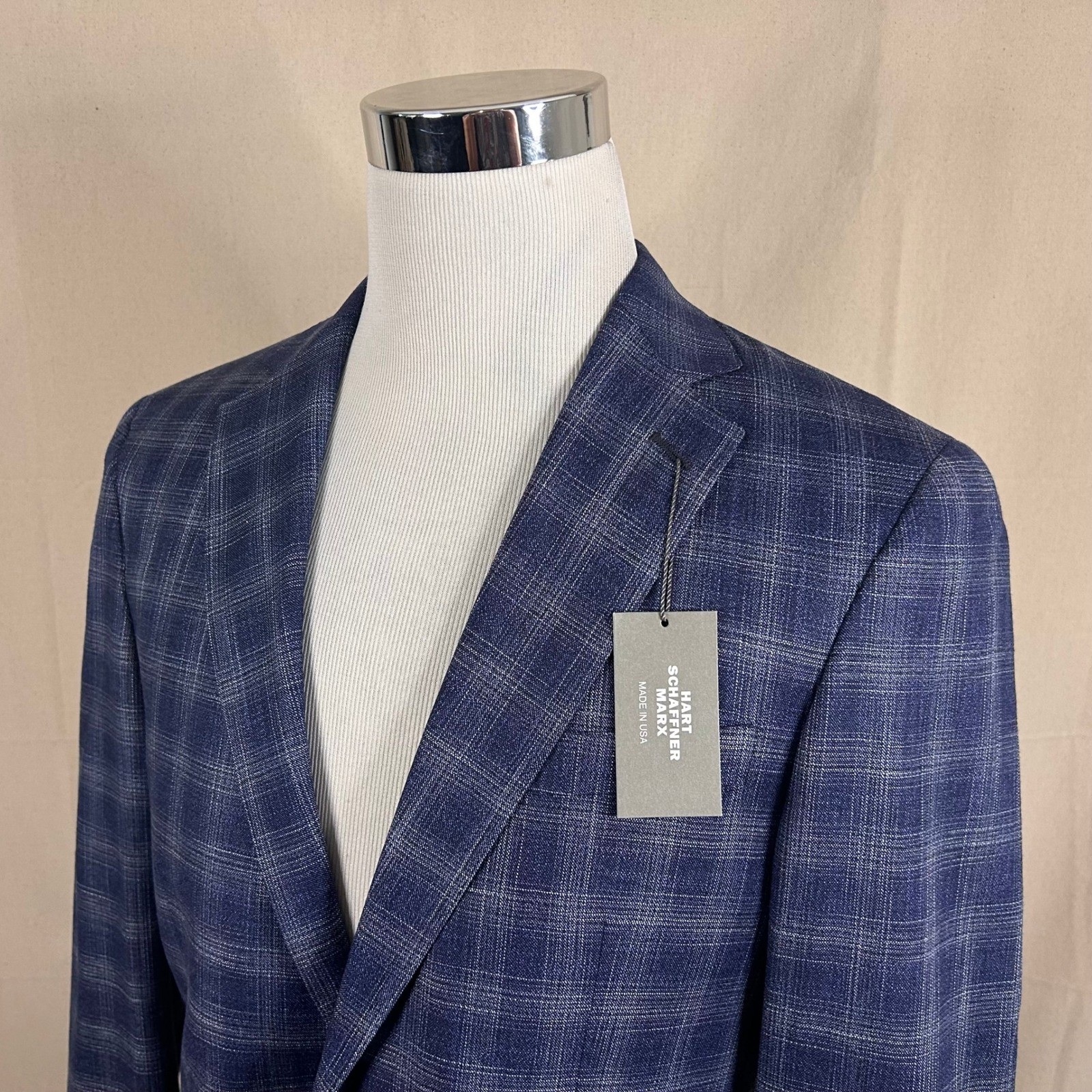 NEW Hart Schaffner Marx 40R Sport Coat Wool Blend Blue Plaid Two Button Vented