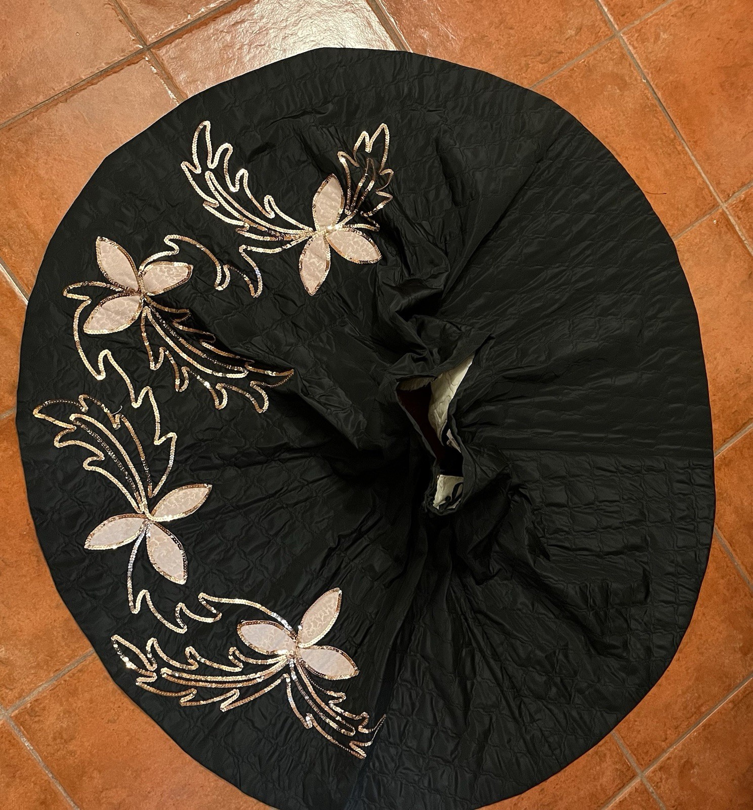 VTG Rosenfeld Originals ’50s Skirt full Midi Black Sequence Rose gold Appliqué S
