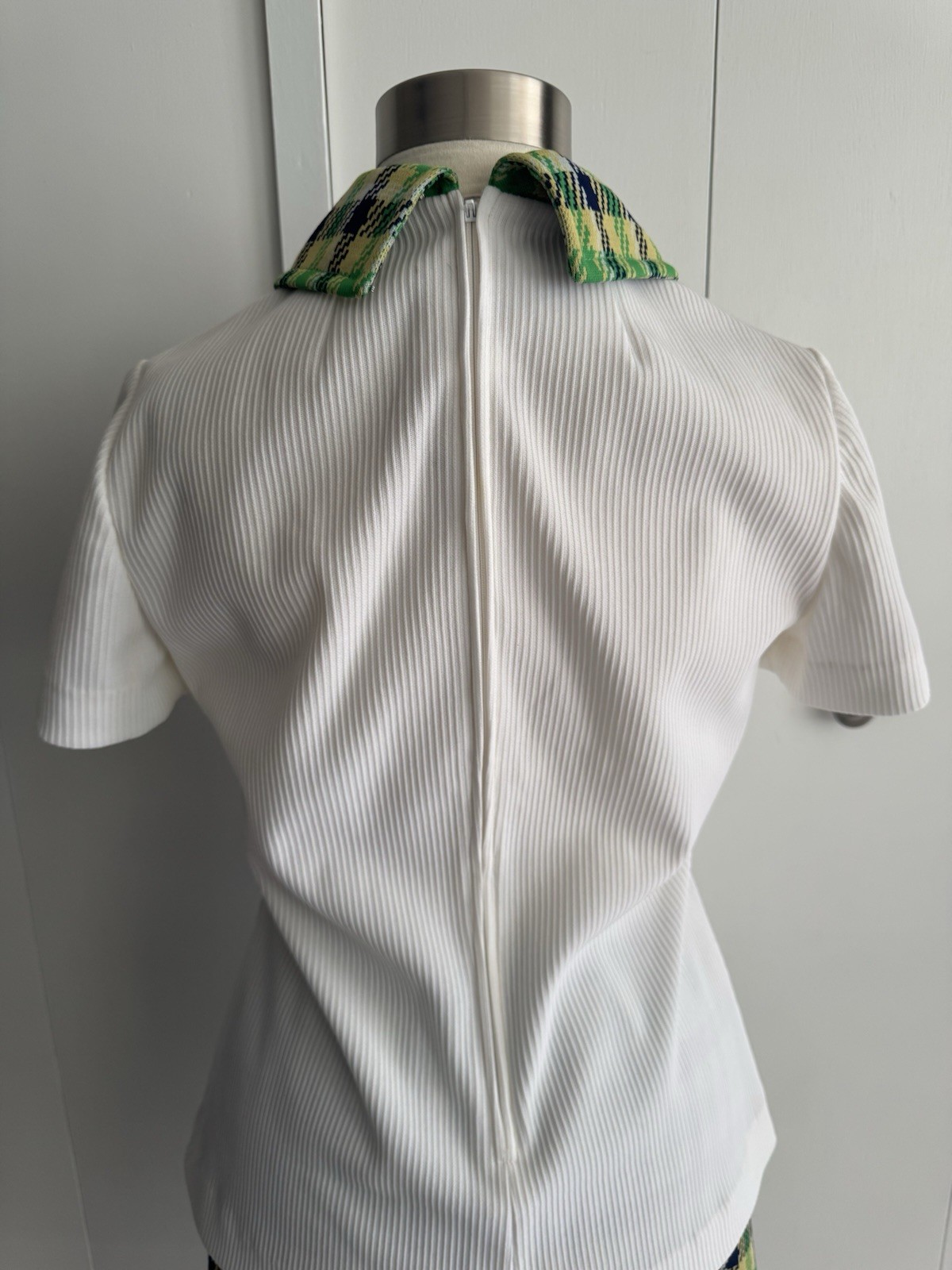 Vintage 1960s Suit Set With Dagger Plaid Collar Matching Plaid Skirt Polyester
