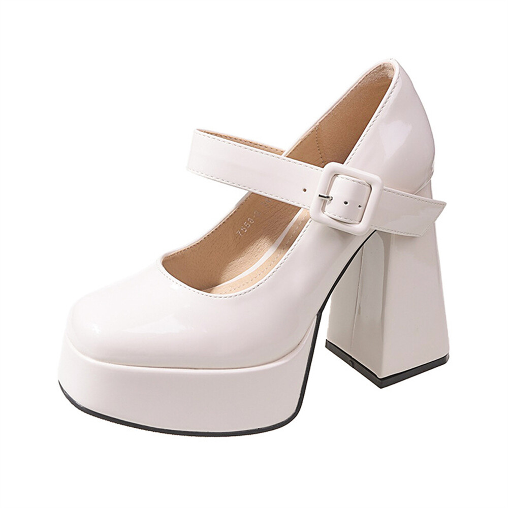 Women’s Ultra-High Chunky Heels with Platform Patent Leather Mary Jane Pumps