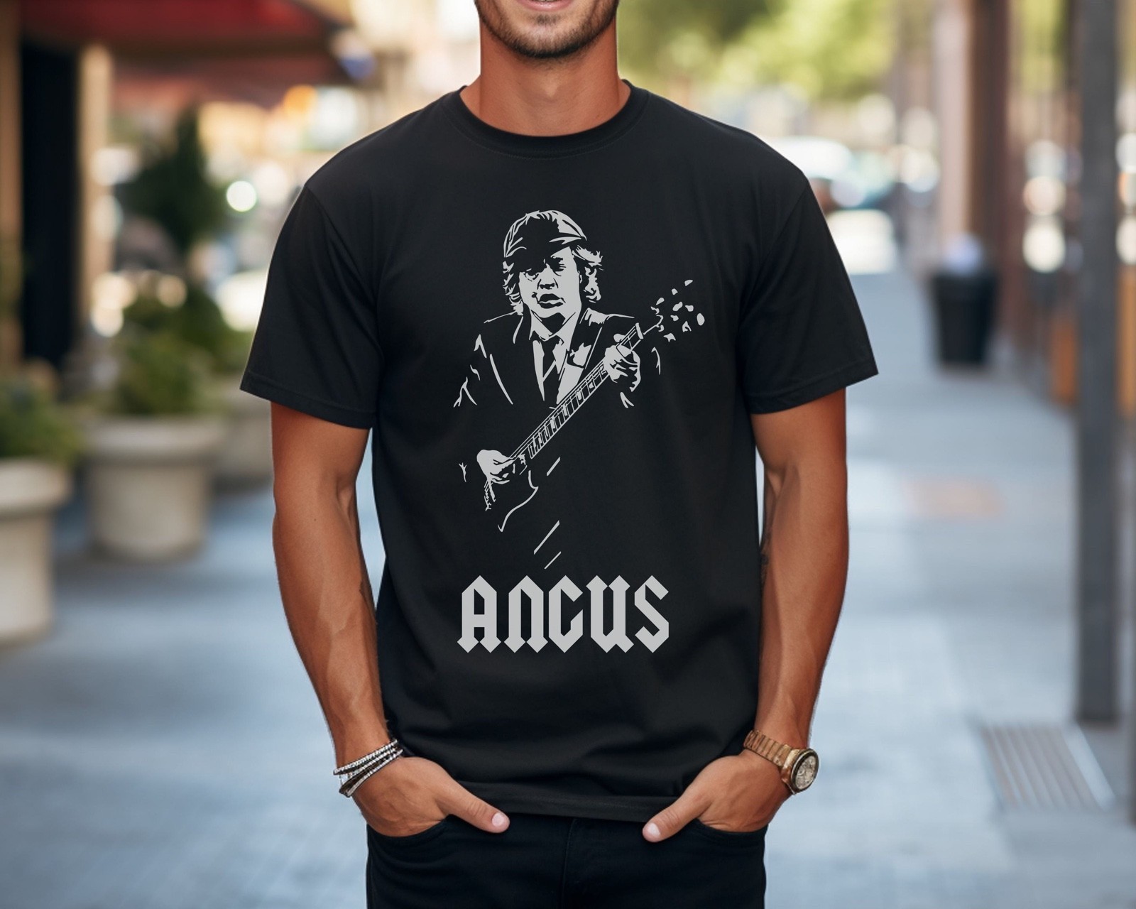 ACDC Angus Young T-Shirt Gibson Les Paul Heavy Metal Premium Comfort Colors Tee