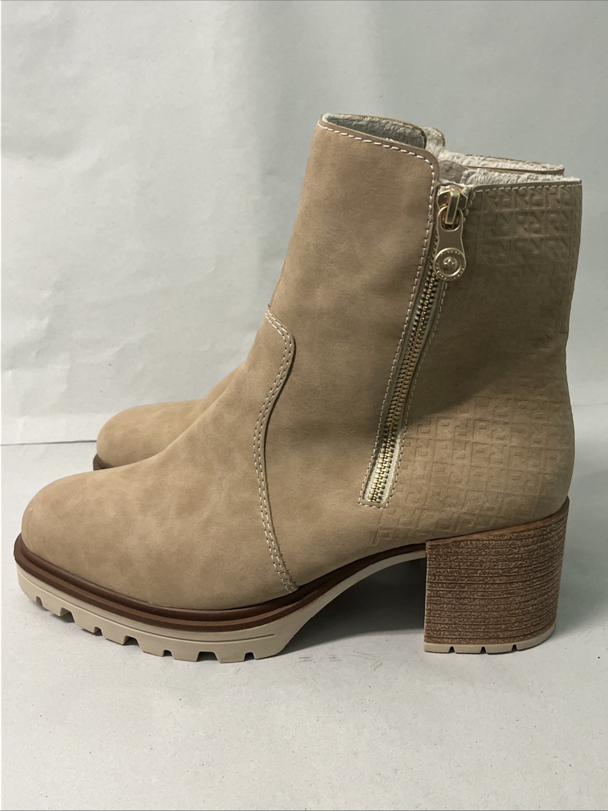 RIEKER Sandra 60 Comfort Heeled Ankle Booties In Beige, Sz 42, Approx US Sz 11