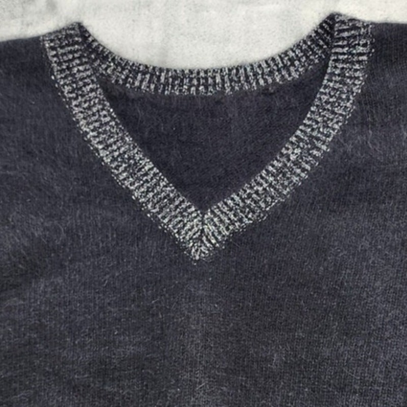 Vintage Renee Tener Jeanne Pierre Sweater Womens L Black Silver Wool Angora Knit