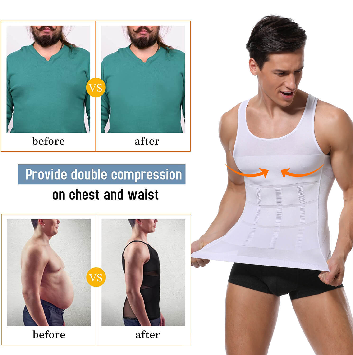 1-3 Pack Compression Shirts for Men Slimming Body Shaper Vest Fajas para Hombres