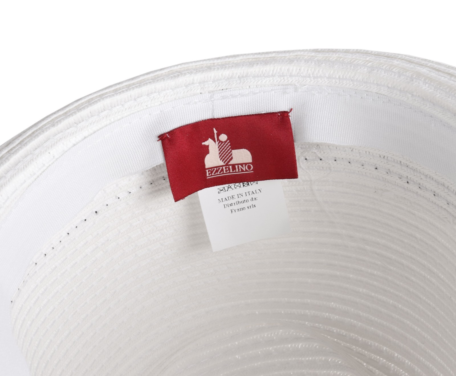 NWT EZZELINO Panama HAT white paper fedora black luxury Italy 59 L