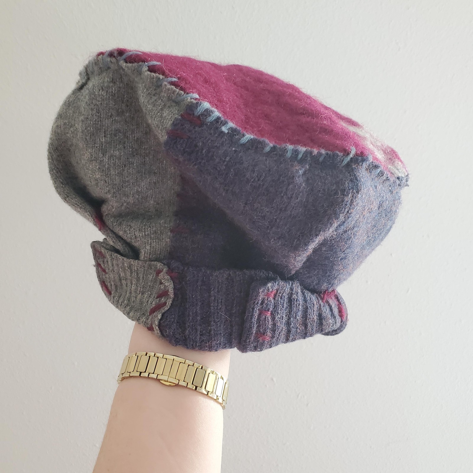 Crispina Ffrench Slouch Hat Womens One Size Multicolor Wool Patchwork Handmade