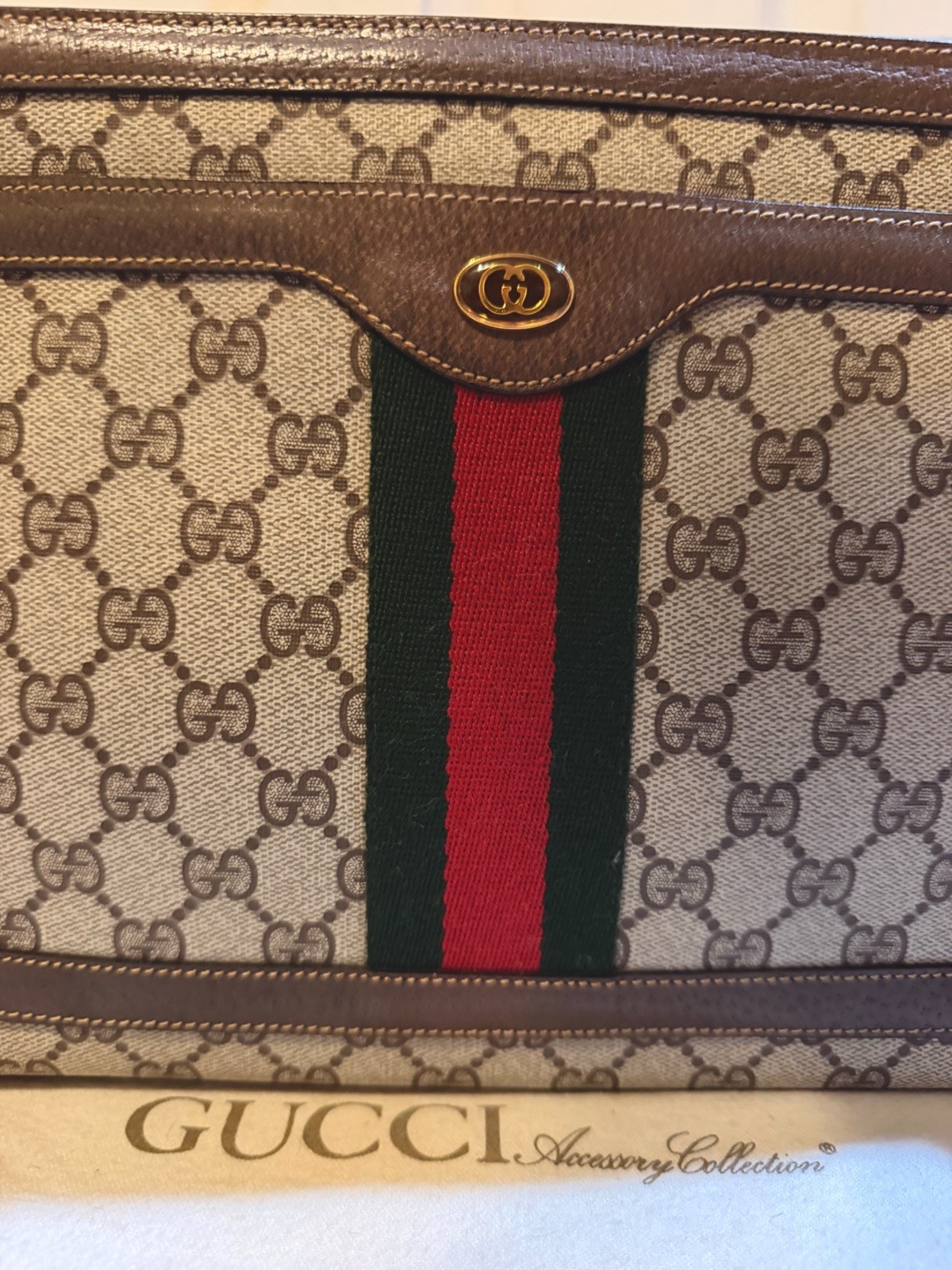 AUTH Vintage Gucci GG Sherry Line Ophidia Shoulder Bag -Green & Red-904.02.013
