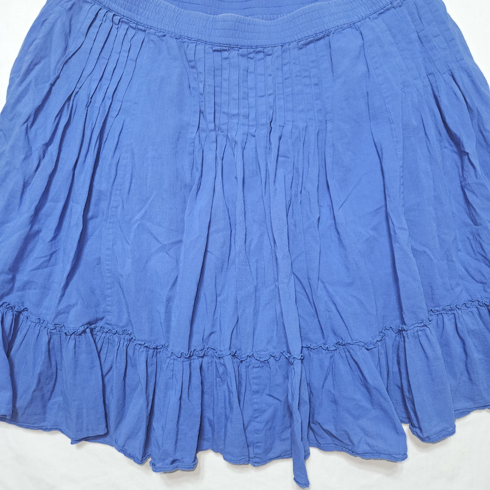 GAP Blue Gauze Cotton Tiered Ruffle Mini Skirt Pleated Pockets Women XL Boho