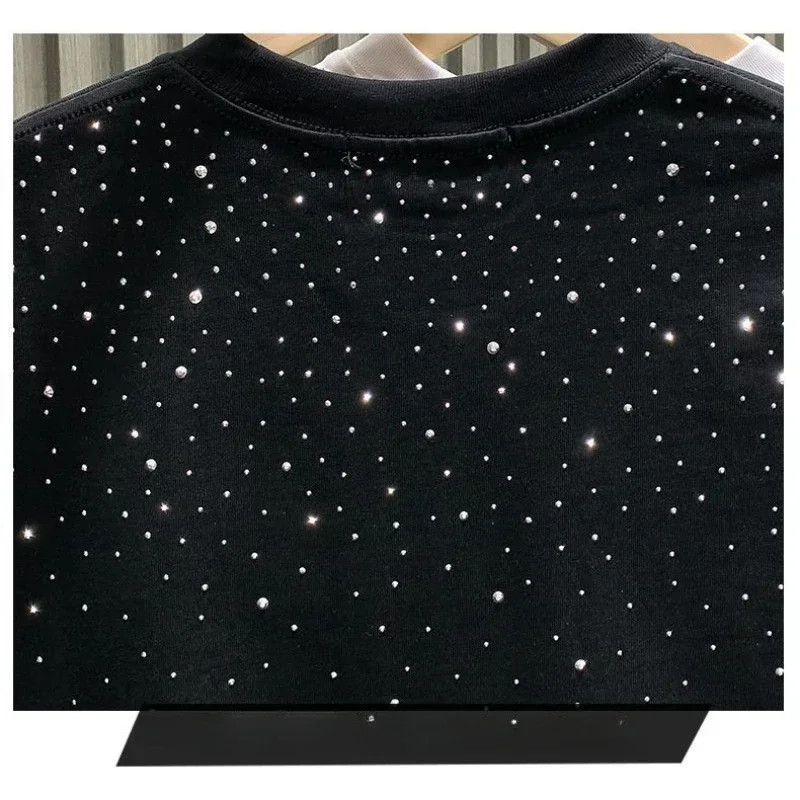 Summer Men Clothing Summer Rhinestone Rivet T-shirt Round Neck Casual T-shirt