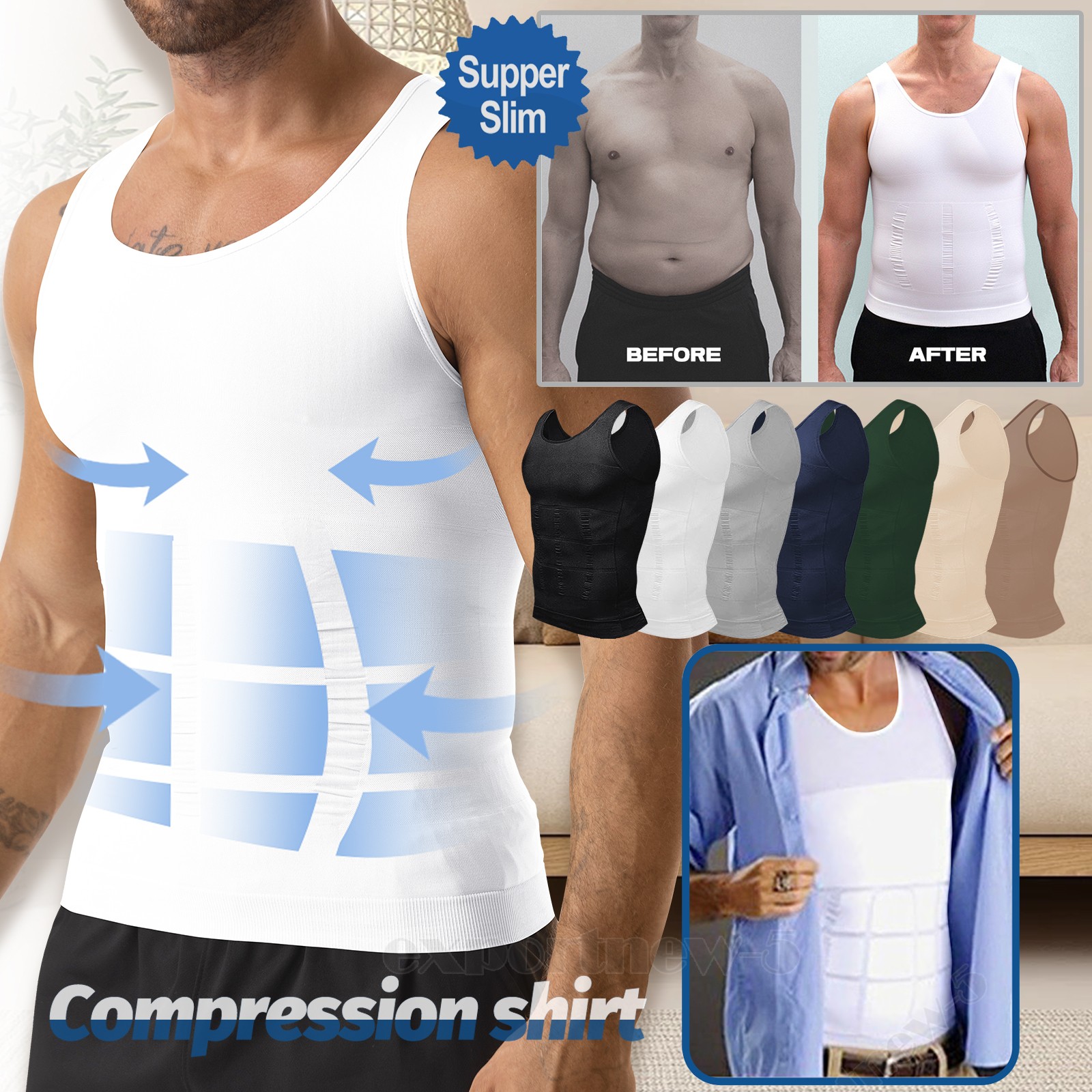 Mens Slimming Body Shaper Belly Chest Gynecomastia Compression T-Shirt Tank Top