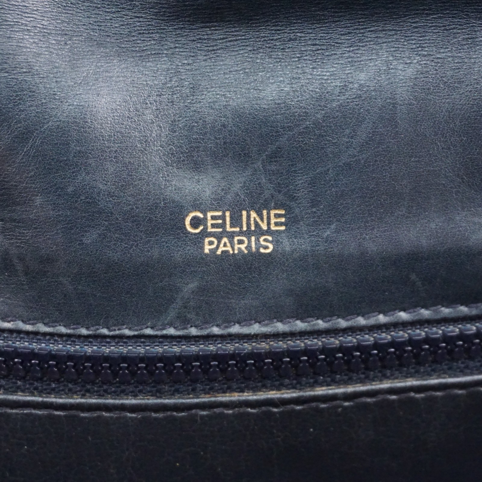 CELINE Macadam Clutch Bag PVC Leather Dark Navy Black Vintage Old Celine Auth