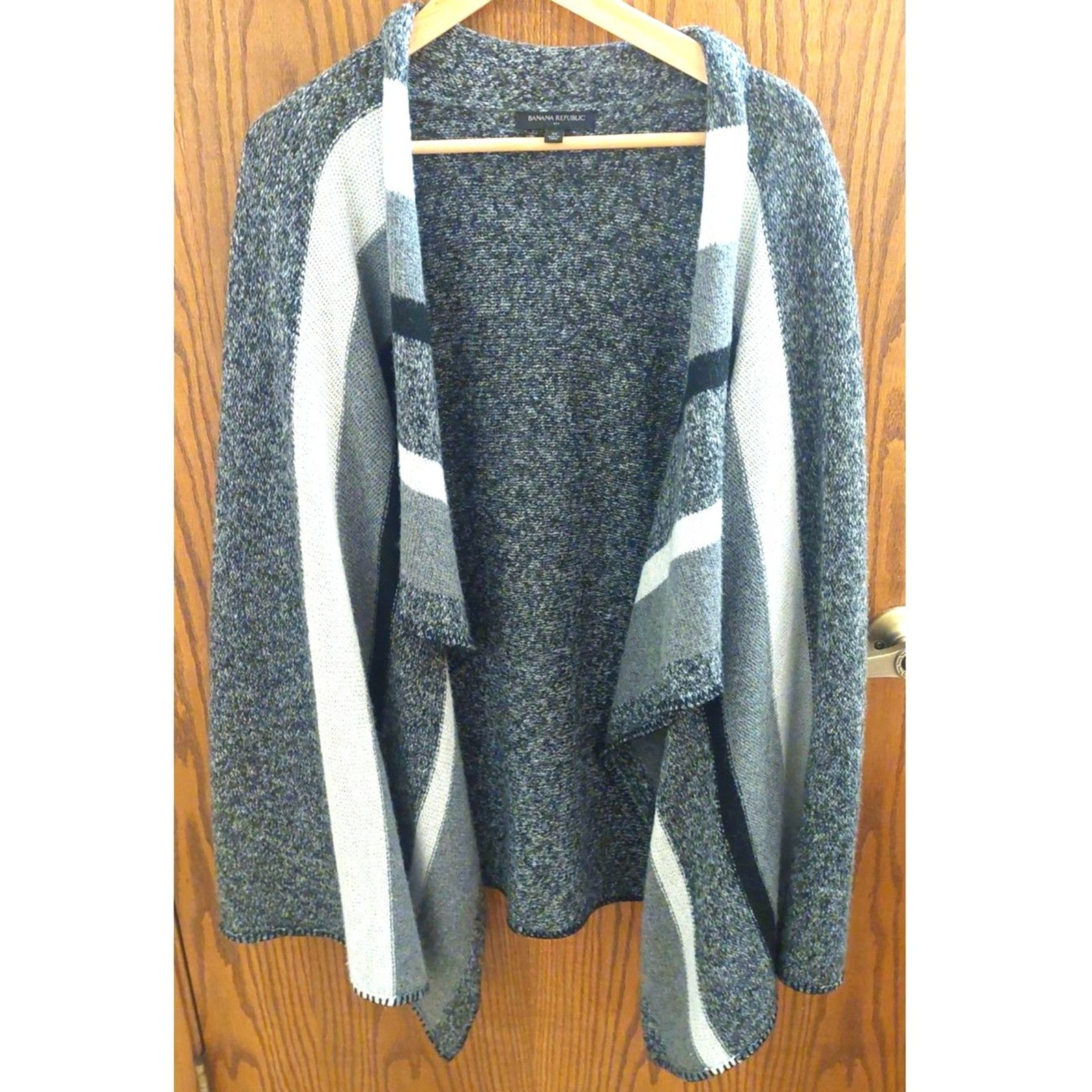 Banana Republic Petite M Open Front Draped Cardigan Gray Striped Sweater