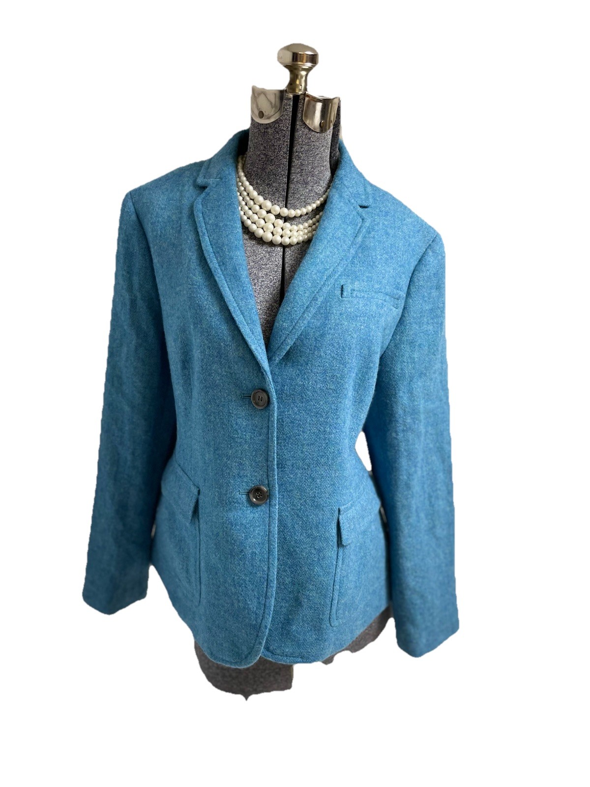 Talbots Turquoise Blazer Size 16P Fits 12P Petite Jacket Wool Blend Pockets Blue