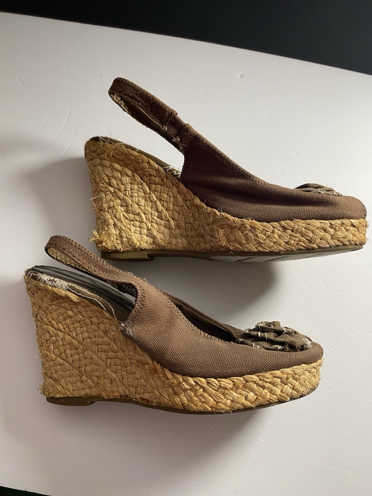 MIA Women’s Brown Canvas Slingback Espadrille Wedge Slip-On Sandals Flower 6.5