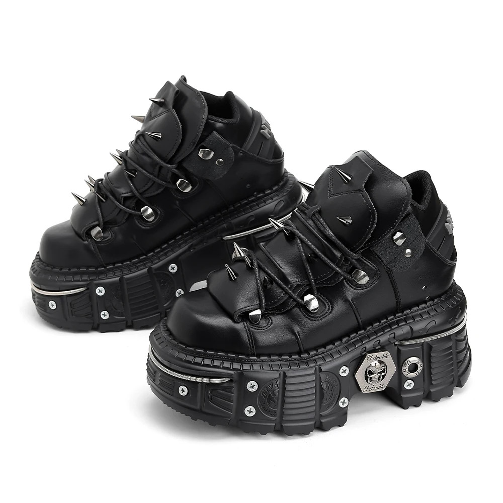 Punk Style Men’s Couple Shoes Heel Height 6CM Platform Gothic Rock Boots Black