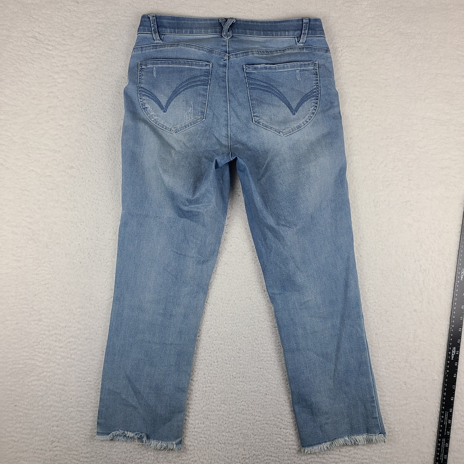 Democracy Jeans Womens 12 Blue Ab Technology Straight Leg Fray Light Wash Denim