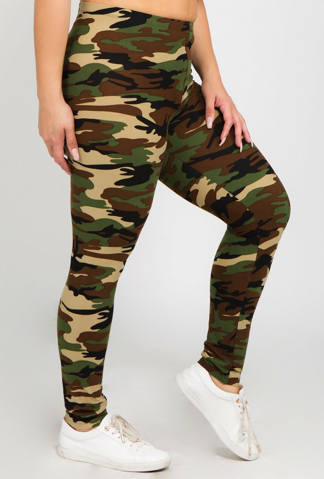 Jack David Women’s Plus Size Army Green Camo Camouflage Soft Leggings 1X-2X-3X