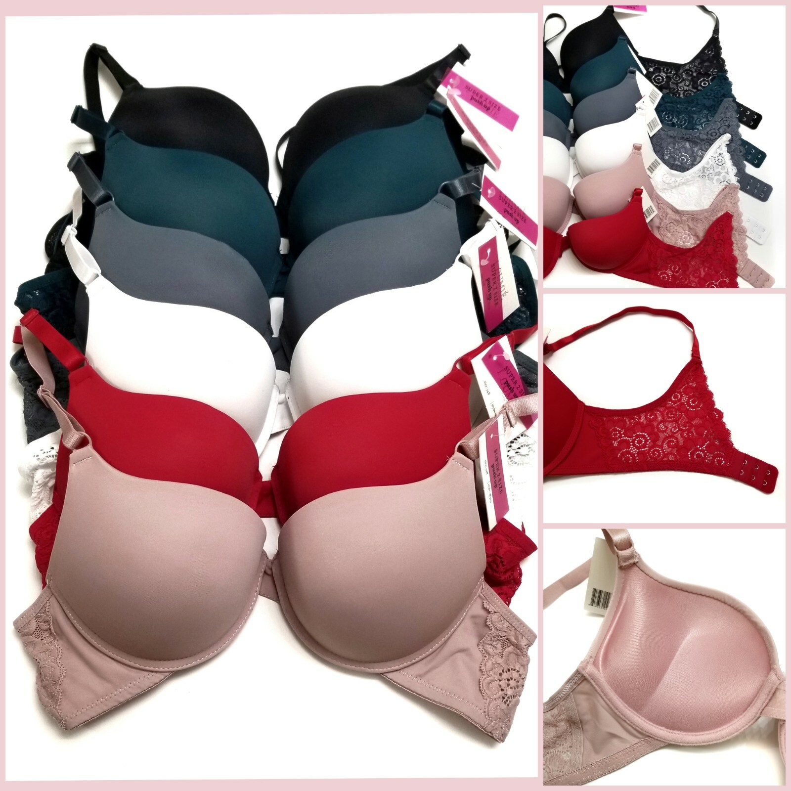 Extreme Ultimate Padding Power Lift Add 2 Cup Sizes Lace U Back Push Up Bra