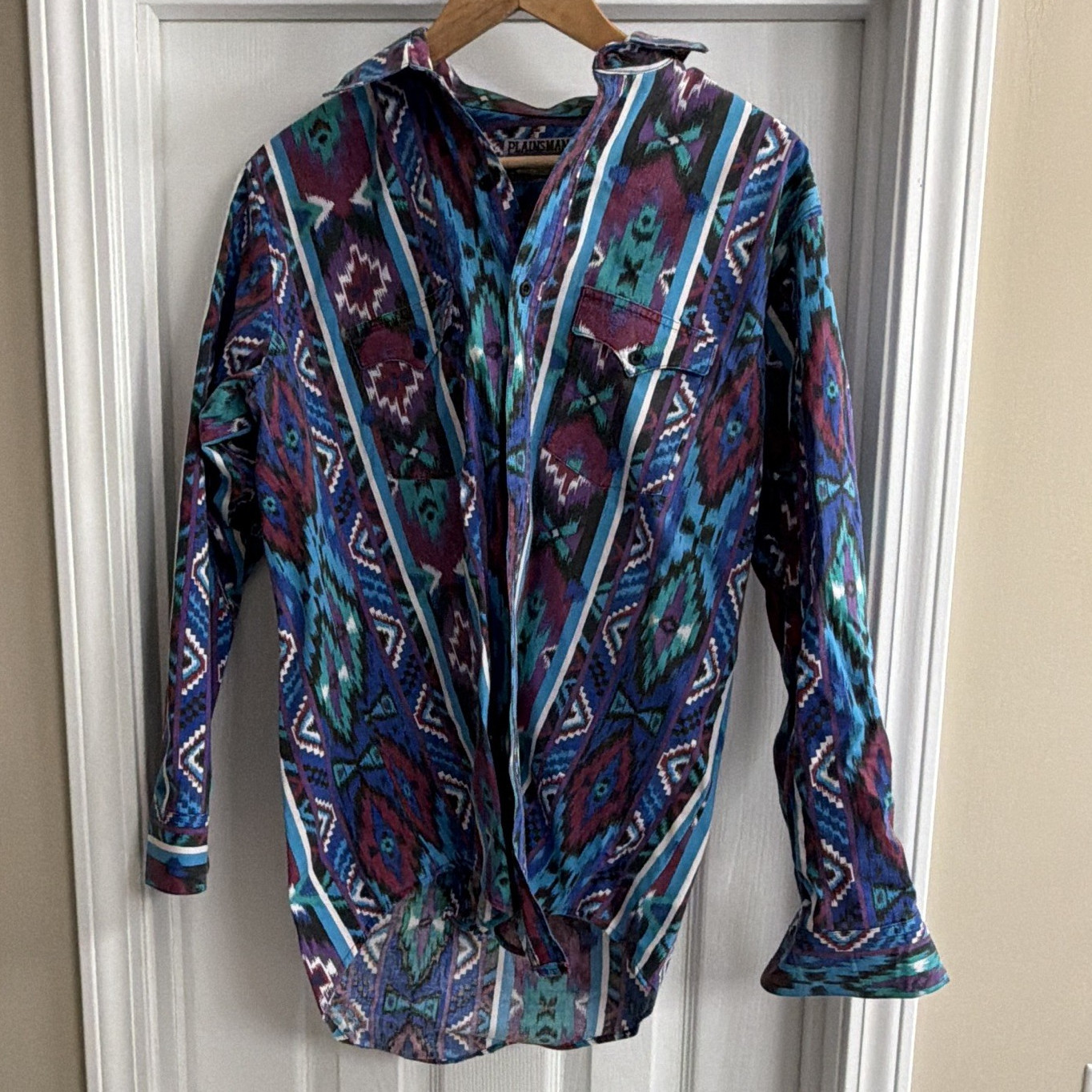 Plainsman Men L Regular Multicolor Aztec Geometric Long Sleeve ButtonUp Western