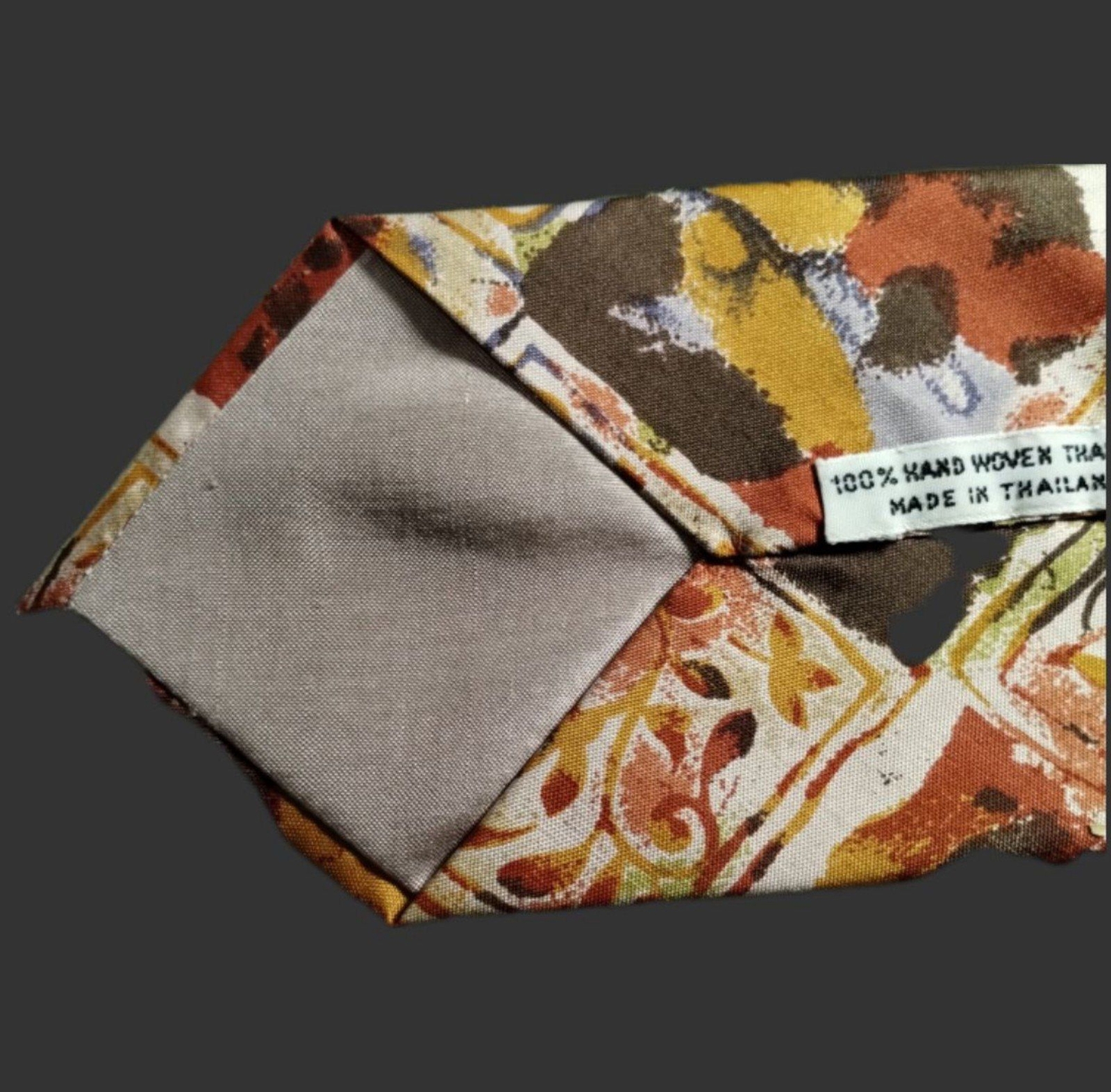 100% Thai Silk Tie Vintage Earth Tone Retro Batik Money Country Club Beatnick