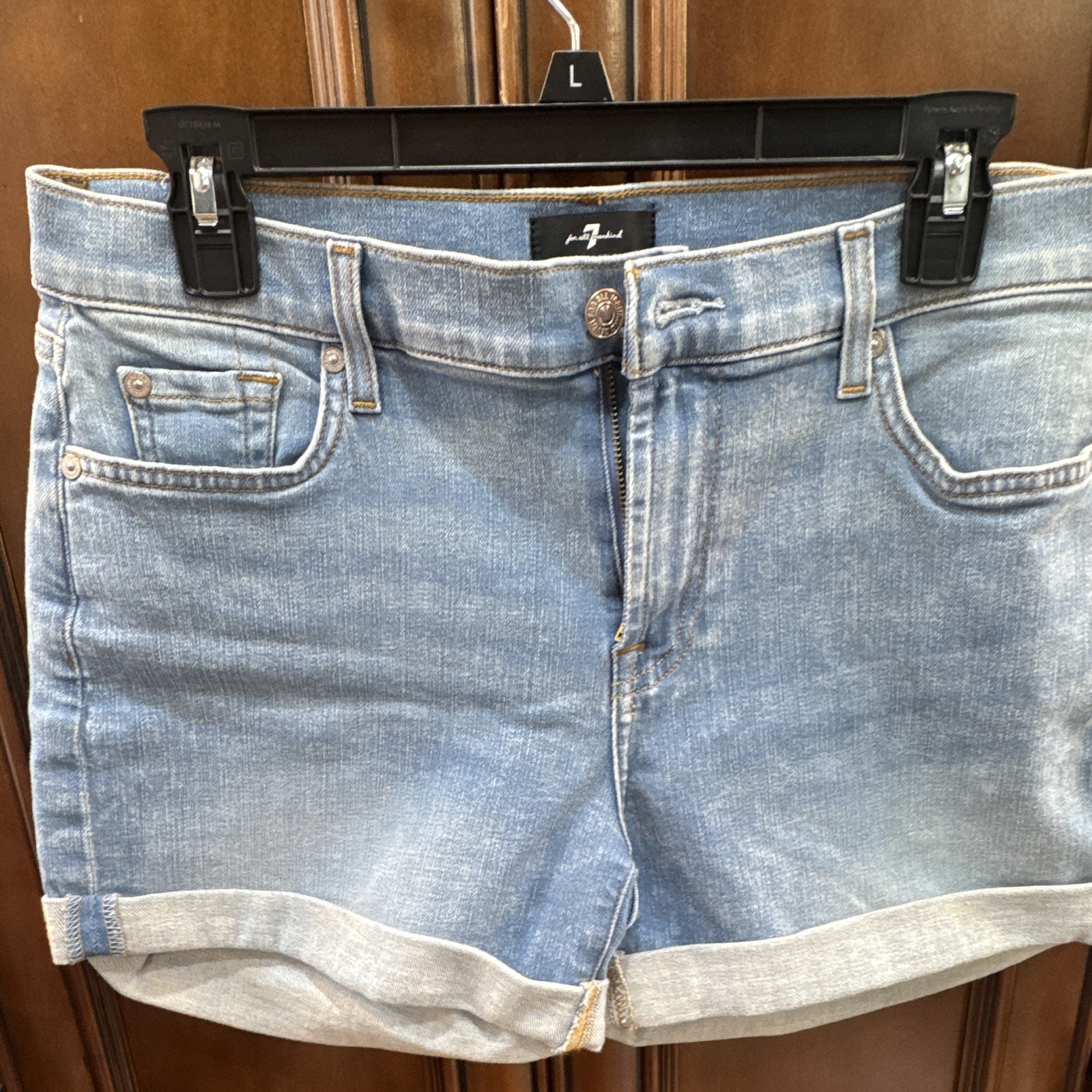 7 For All Mankind Mid Roll Short Women’s 29 Blue Light Wash Cuffed Denim Shorts