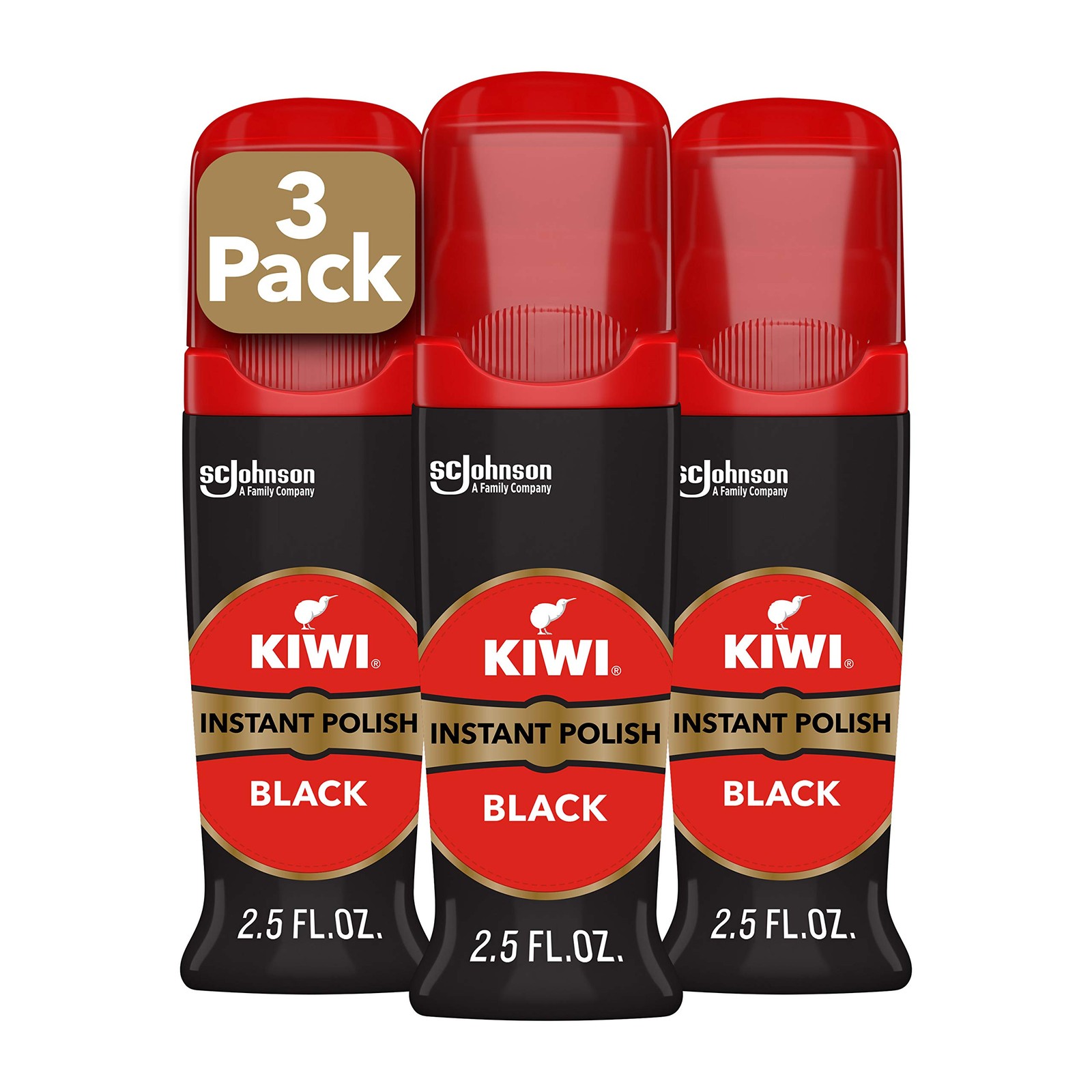 Kiwi Instant Shine & Protect Liquid Shoe Polish, Black, 1 Pack of 3, Black