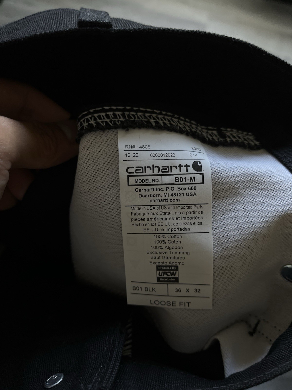 Carhartt B01 BLK Double Knee Carpenter Pants 2022 DEADSTOCK – 36×32 Made In USA