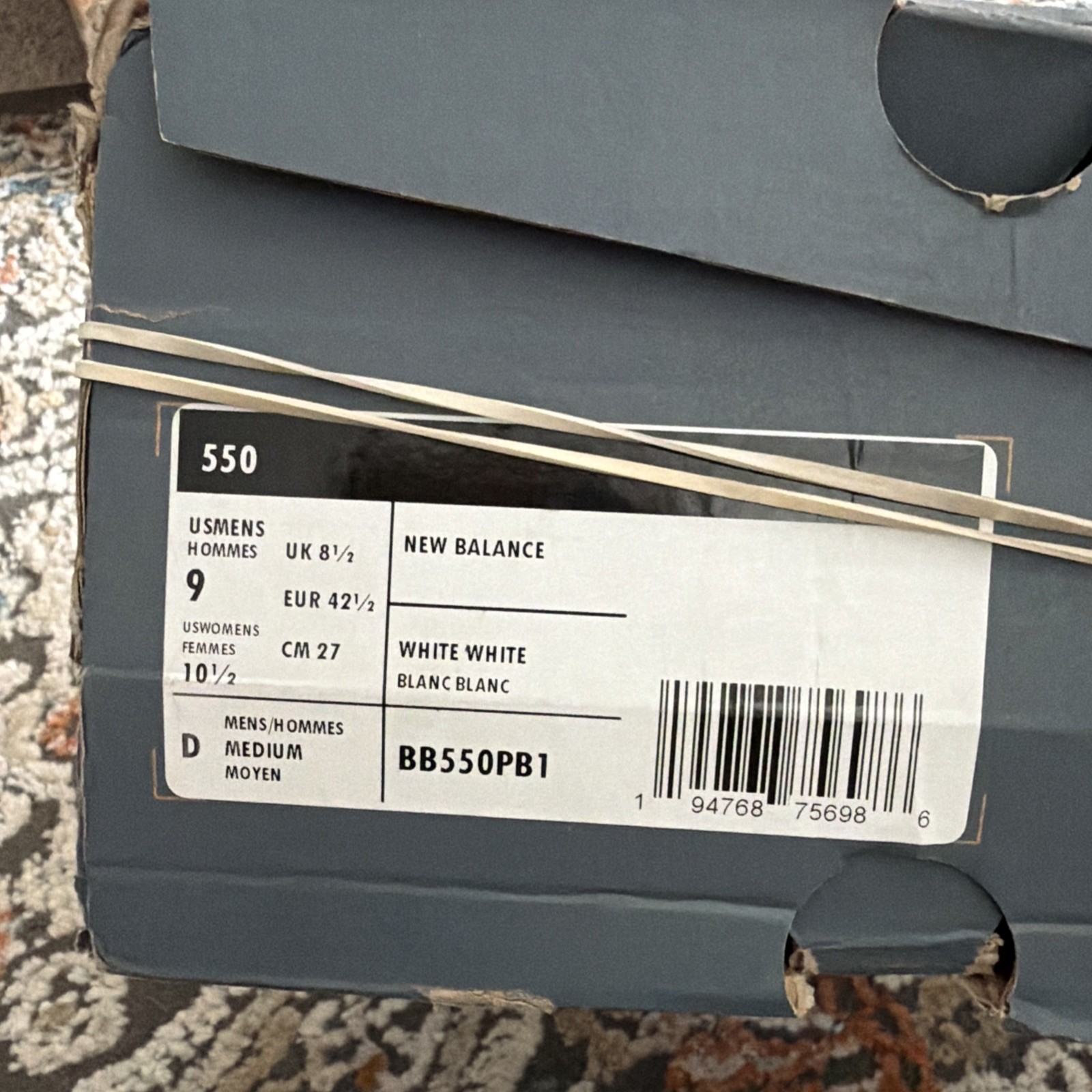 New Balance 550 Shoes ‘White Grey’ BB550PB1 Men’s size 9