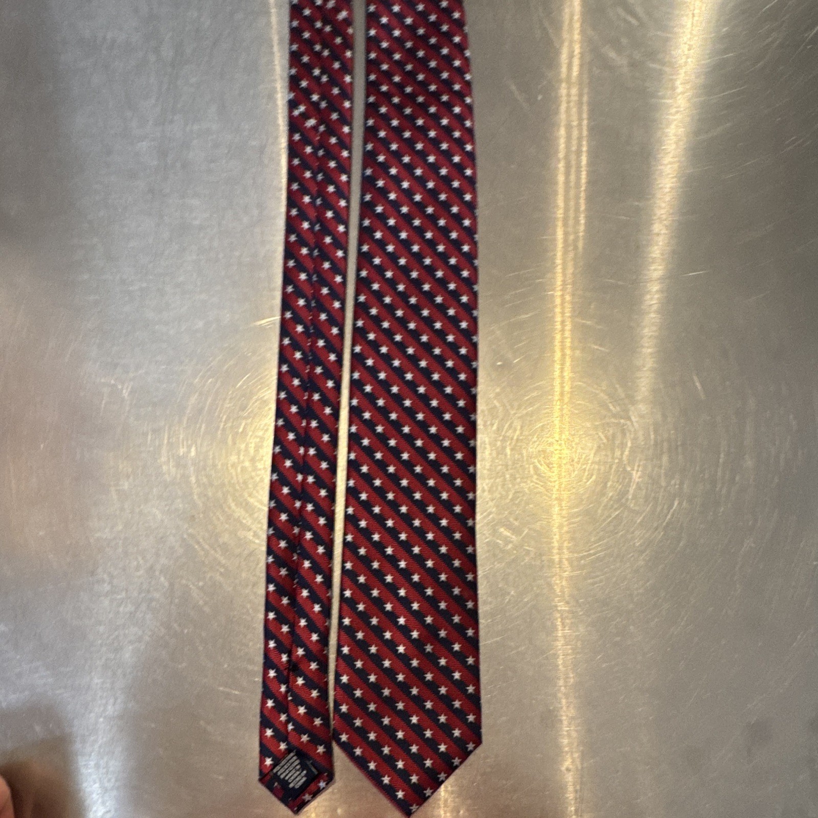 Stafford Men’s Red Blue White Striped Stars Woven Patriotic Tie 38”long 3.25”W