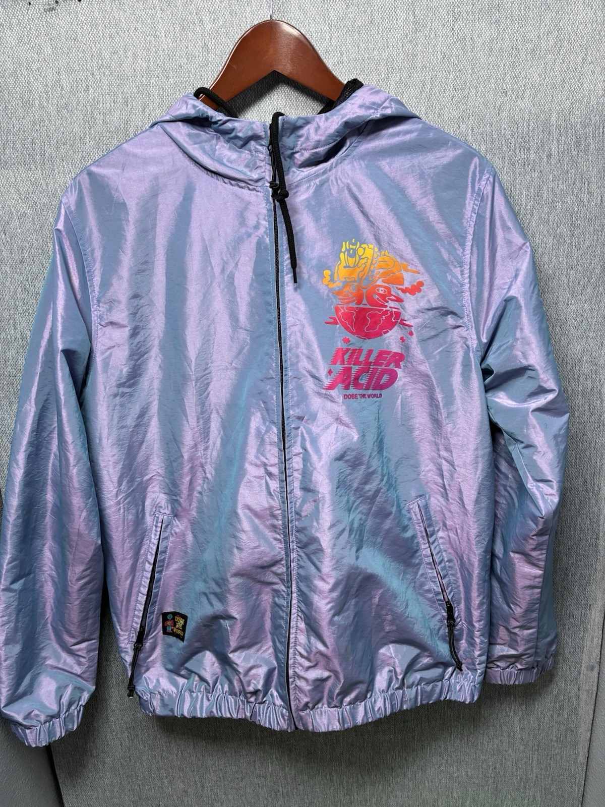 Killer Acid Hologram Purple Windbreaker Size M Unisex Mesh Lining Hood Dose (H)