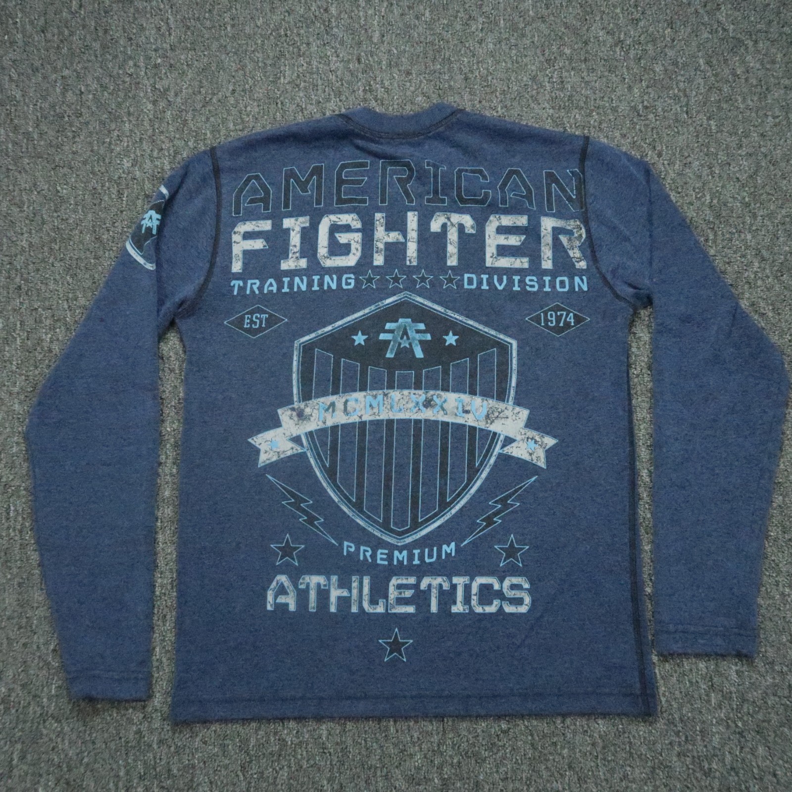 American Fighter Pullover Mens Medium Blue Reversible Crew Thermal VTG