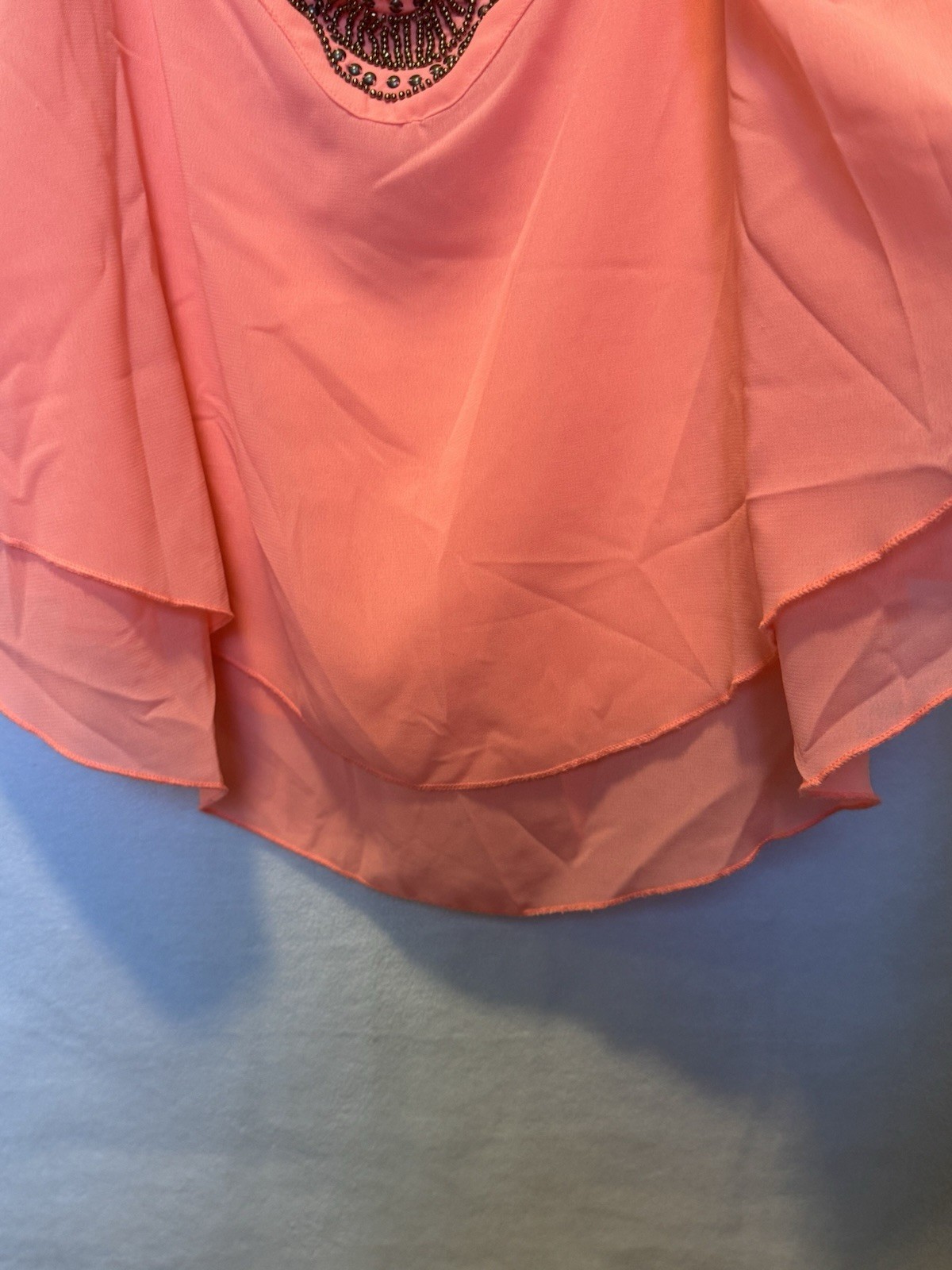 New Glory Orange Sheer Cami Top Large Studded Beaded Tiered Y2K Boho Chic Flowy