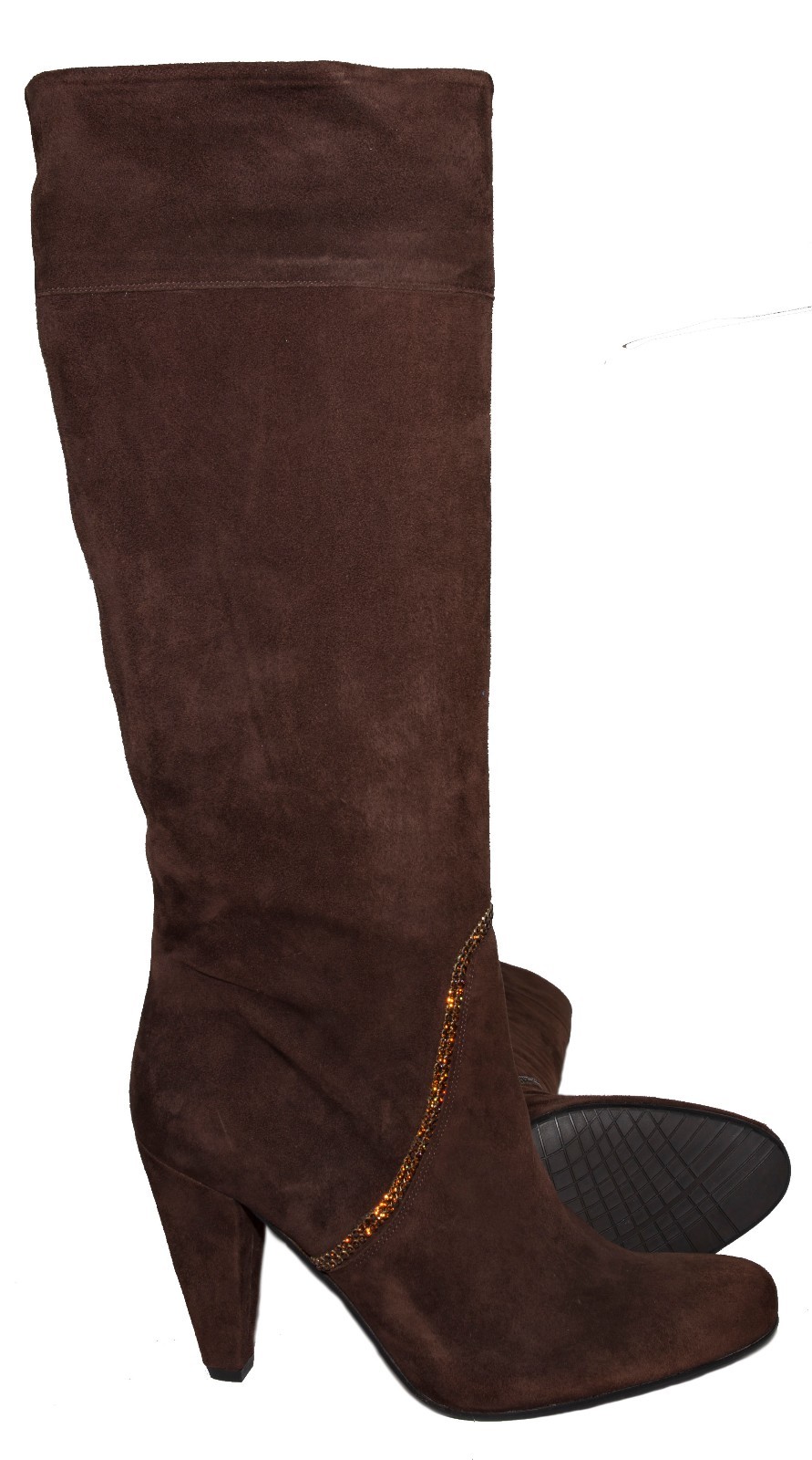 Albano 172 Italian womens brown knee high suede boots with swarovski element