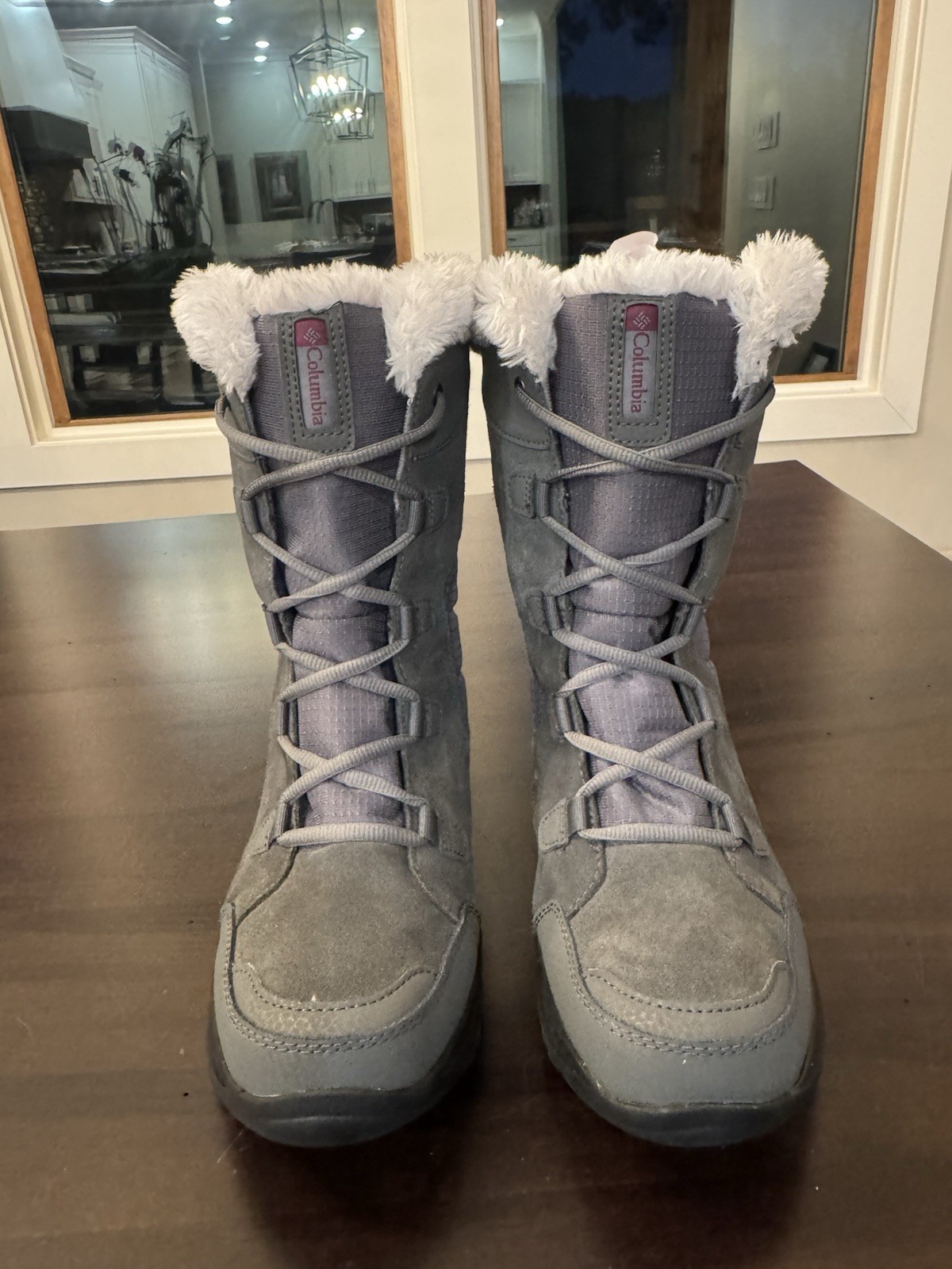 Columbia Ice Maiden II Women’s Gray Lace-Up Fur Trim Insulated Snow Boot US 10