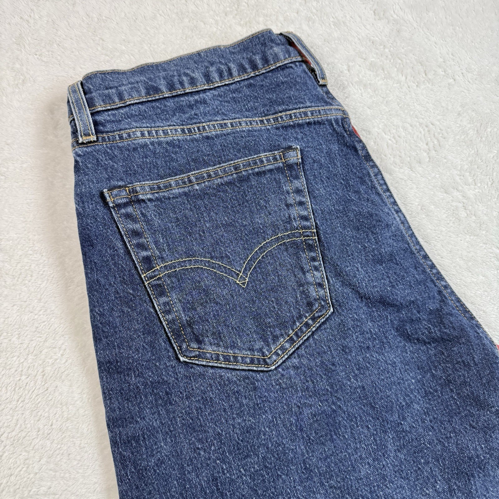 Levi’s 541 Color Block~RARE~Spell Out On Back Leg~Size 34X34~Logo~Blue Red Denim