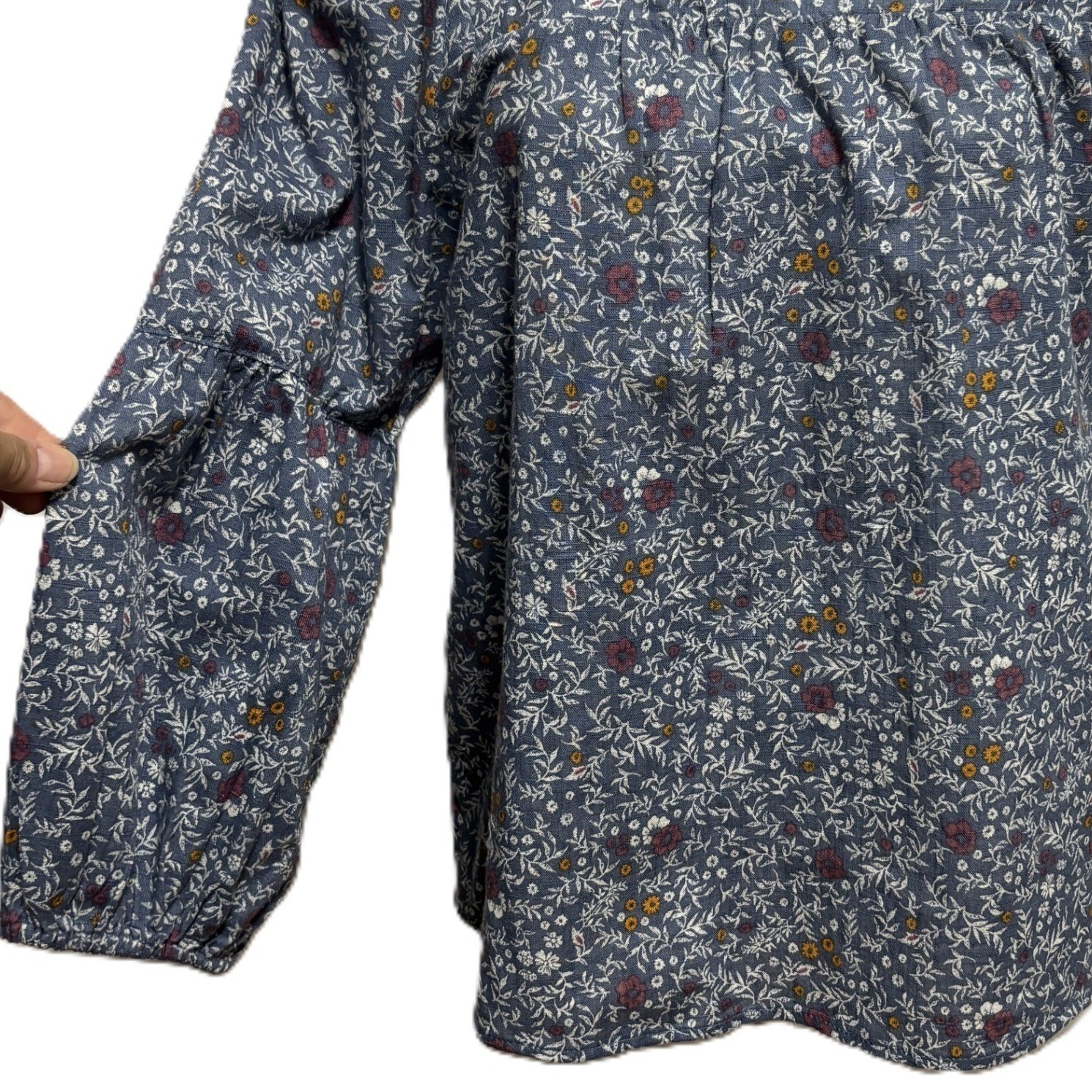 a.n.a Blouse Blue Floral Cotton Puff Sleeve Square Neck Boho Cottage Peasant M