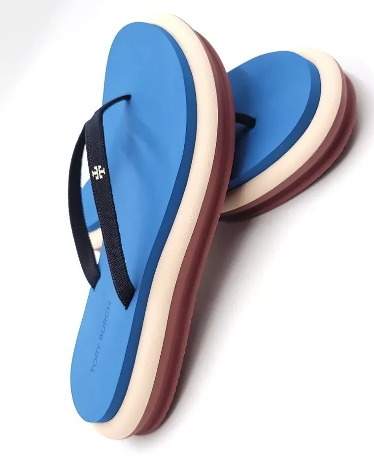 L@@K! NWT Size 8 Layered Flip Flop-Webbing Navy/Dark Blue/Cream~ NEW~ Gift