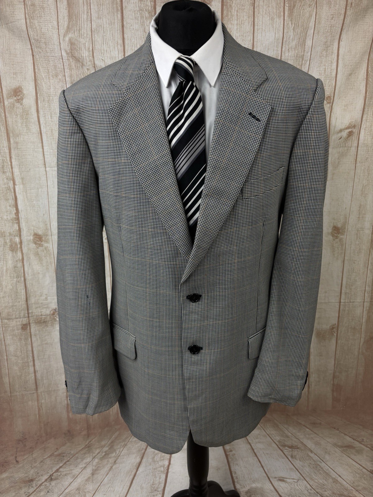 Mens 44 46 LONG Wool Blazer Jacket M&S St Michael Vintage Tweed Check Houndstoot