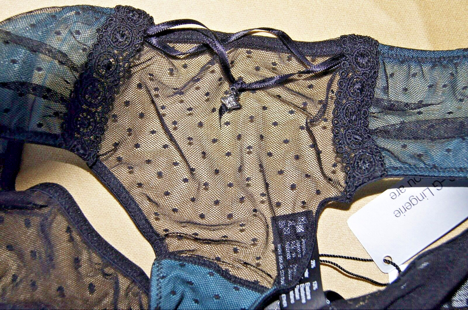 Masquerade COQUETTE Hipster Sheer Shorts In Black & Teal Small