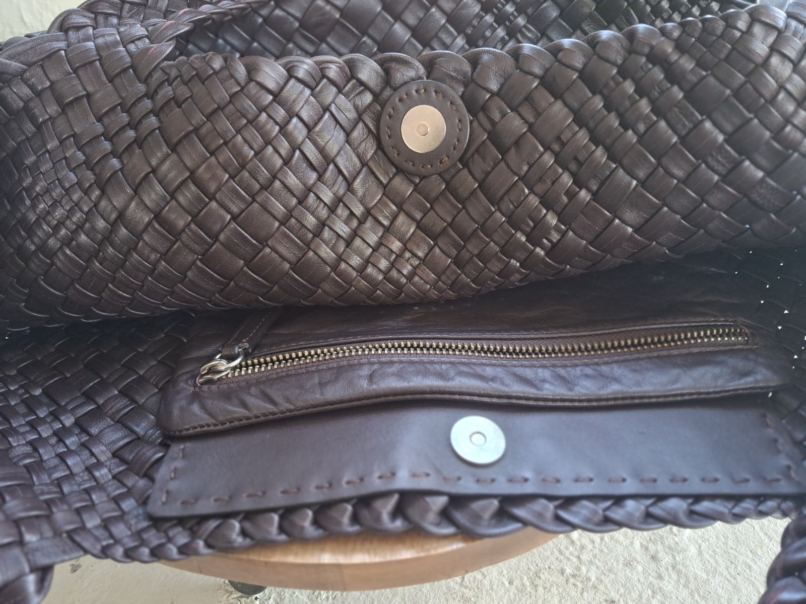 FALOR Large Firenze Hand Woven Dark Brown Tote Bag F7348 Made in Italy