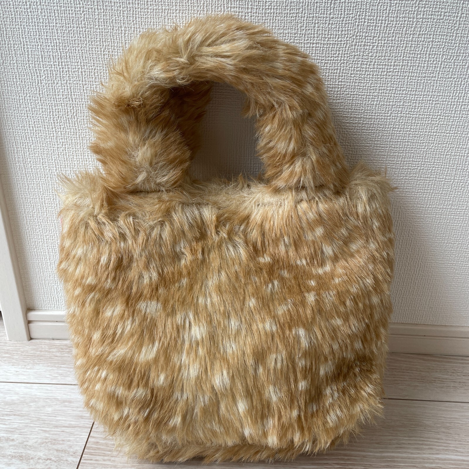 Barbie Faux Fur Hand Bag Iconic Embroidered Wallet Beige W11×H7×D4inch Movie