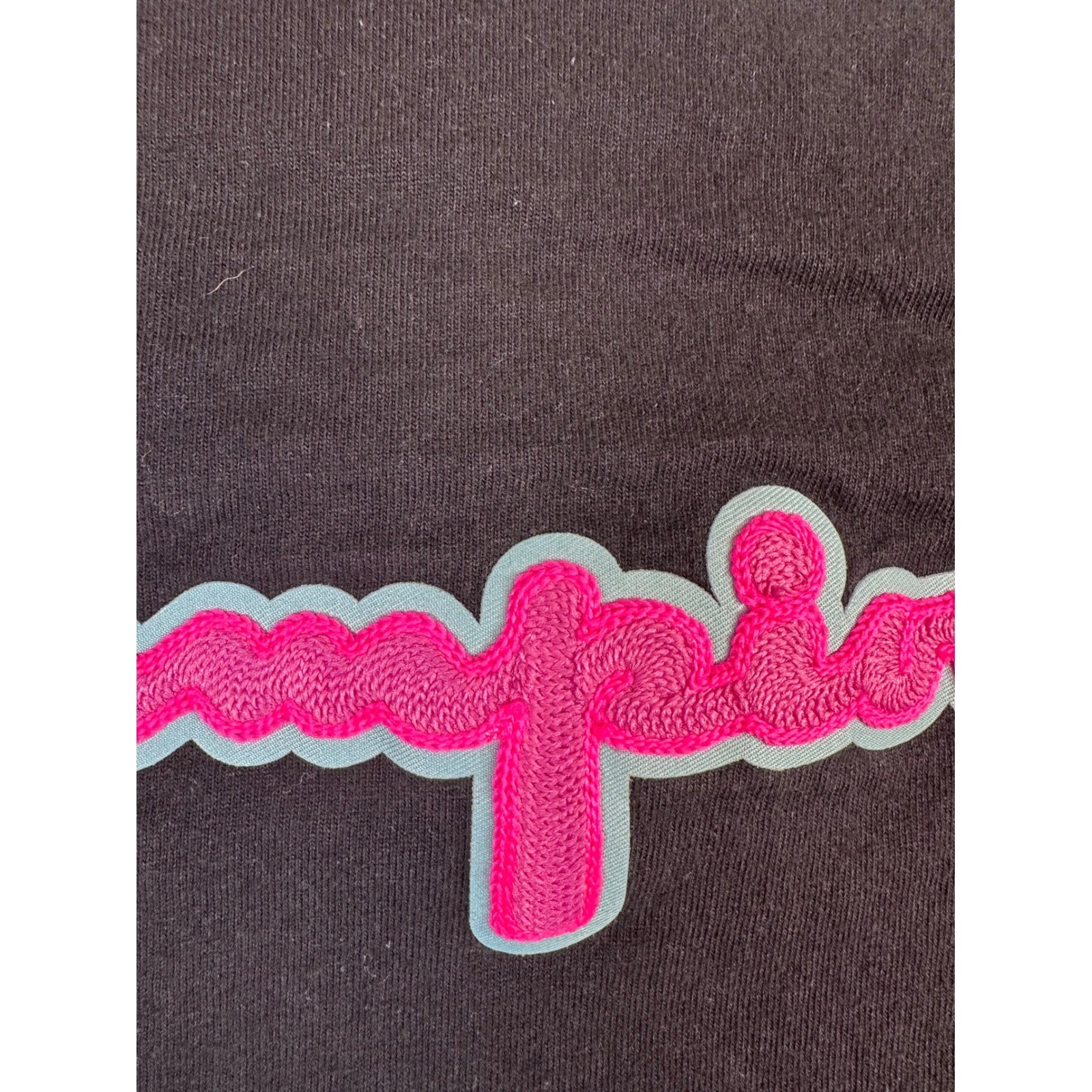 Champion Heritage Black T-Shirt Pink Chenille Script Logo Mens Large GT19 BKC
