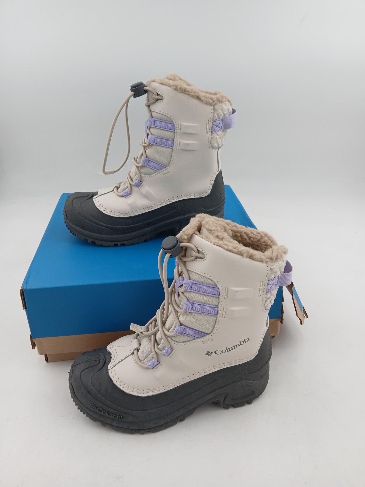 Columbia Bugaboot Celsius Snow Boots Youth Size 1 Beige Purple Waterproof