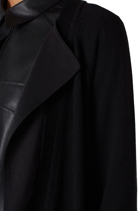 KaufmanFranco FAB! Woven Mixed Media Pocket Thumbholes Open Cardigan in Black L