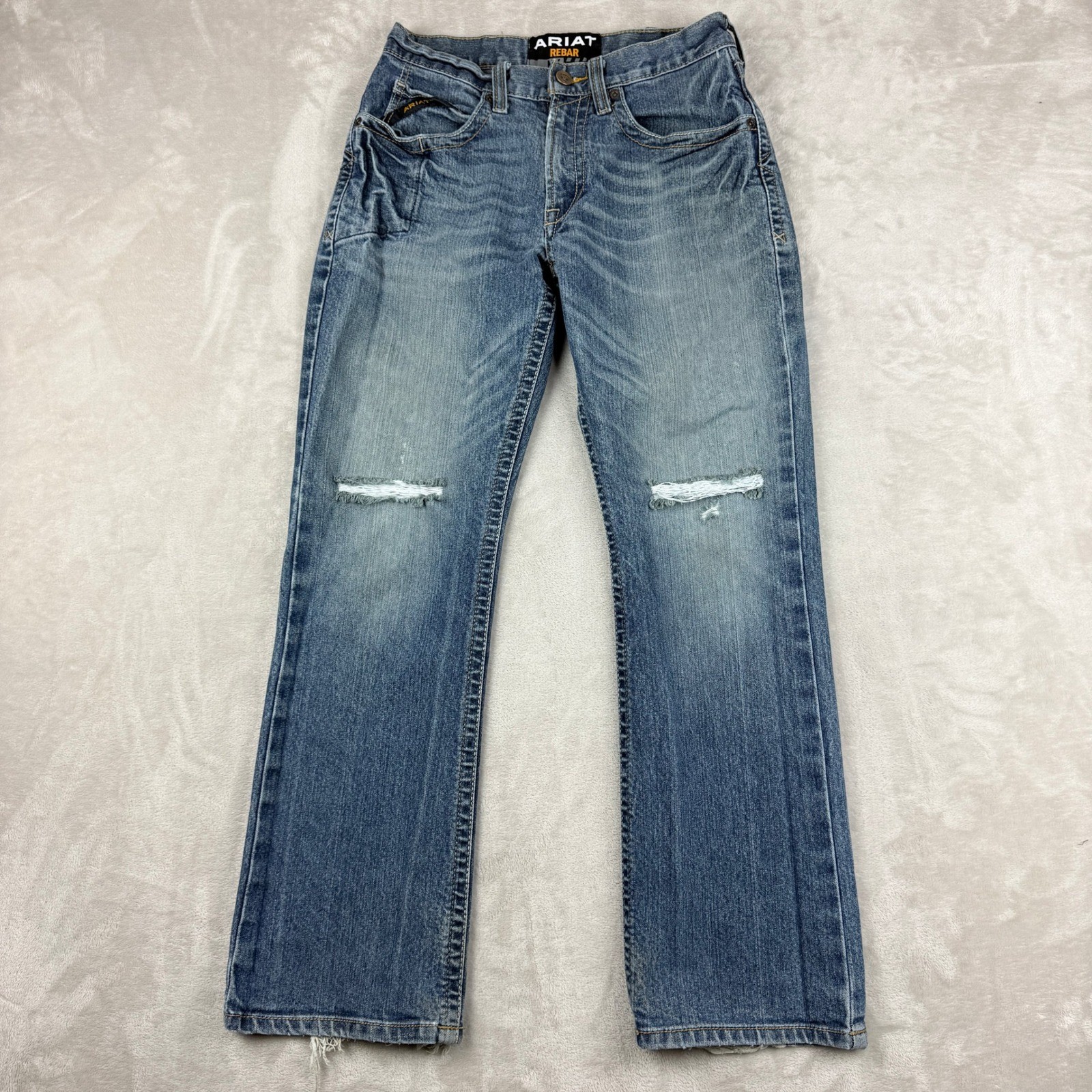 Ariat M4 Jeans Men 28×30 (29×29.75) Blue Rebar Low Rise Bootcut Western Distress
